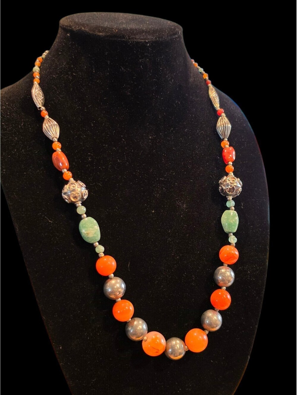 Vintage Art Deco  Stone Beaded Boho Tribal Necklace 27"
